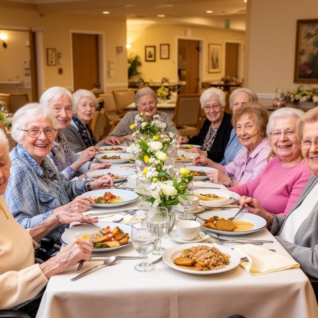 Residents enjoying a meal together